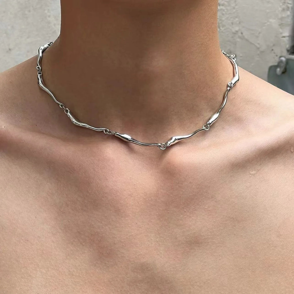 New Irregular Wave Shape Chain Men Necklace Advanced Sense Stainless Steel Figaro Cuban Chain Necklace for Men Women Jewelry ﻿