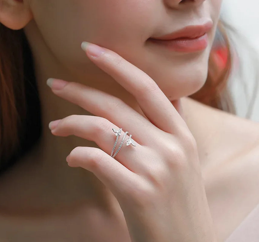 Fashion Double Butterfly Ring for Women 925 Sterling Silver Clear Zircon Diamond Wedding Engagement Ring Gift Jewelry Wholesale