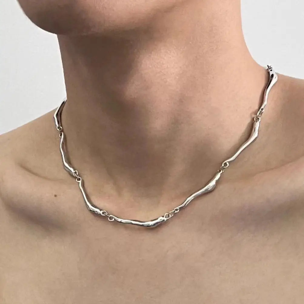 New Irregular Wave Shape Chain Men Necklace Advanced Sense Stainless Steel Figaro Cuban Chain Necklace for Men Women Jewelry ﻿