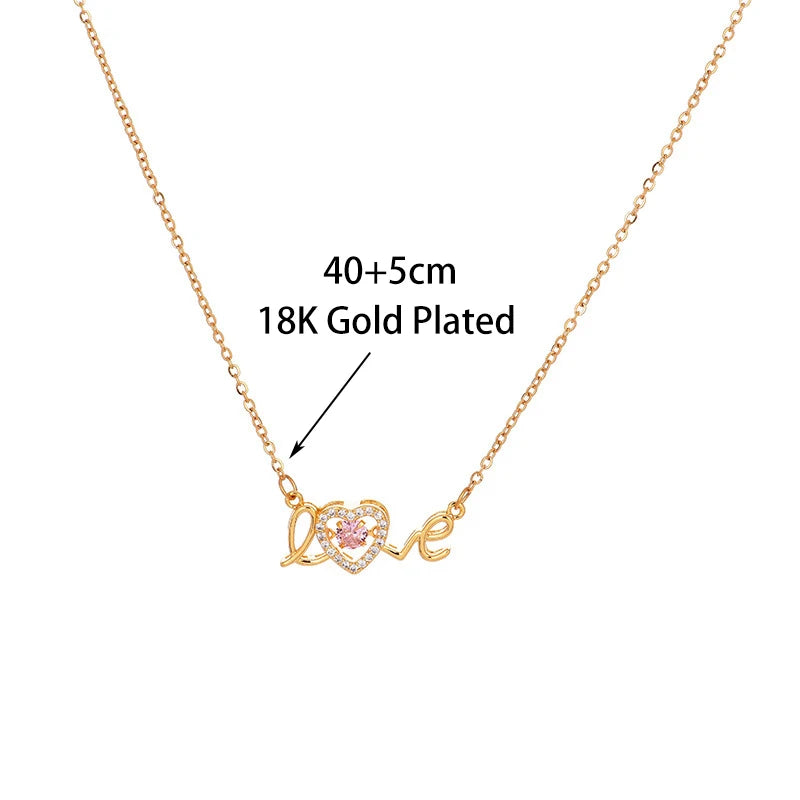 Cute Gold Color Love Letter Crystal Heart Pendant Women Necklace Ladies Romantic Wedding Party Jewelry Female Clavicle Chain
