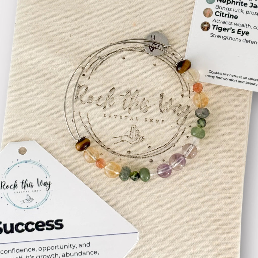 Success Bracelet | Crystal Bangle | Stainless or Gold Steel | Adjustable