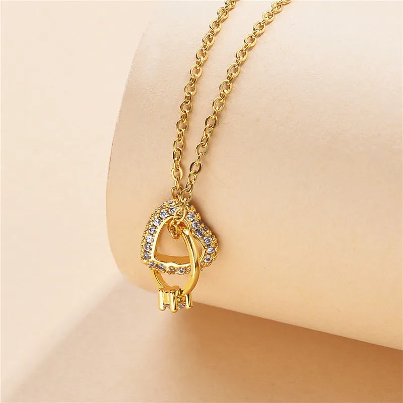Korean Fashion Heart Ring Cross Stainless Steel Necklace for Women Cute Romantic Ladies Wedding Jewelry Female Clavicle Chain