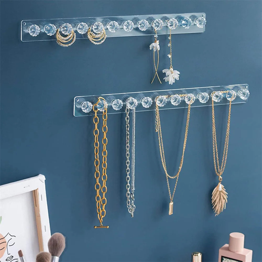 12/48/126 Hooks Transparent Acrylic Jewerly Storage Rack for Earring Necklace Hanger Holder Wall Mounted Display Stand Organizer