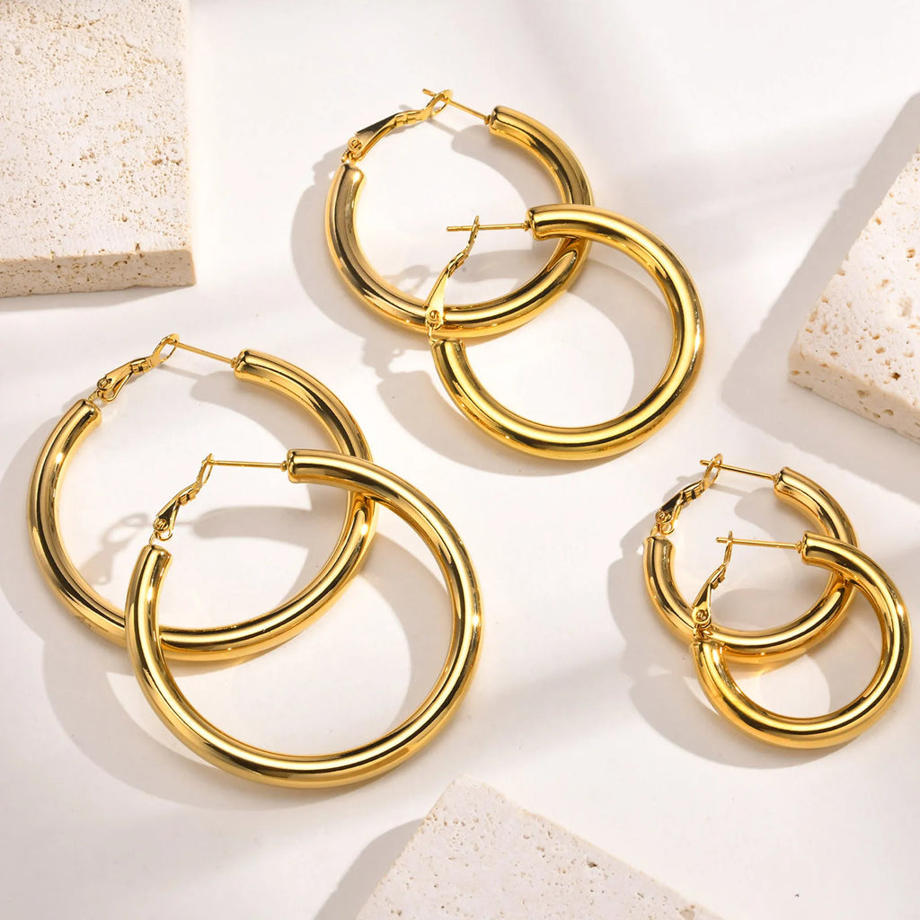 30/40/50Mm Circle Hoop Earrings for Women, Classic Stainless Steel 18K Gold Plated Minimalist Jewelry Hypoallergenic