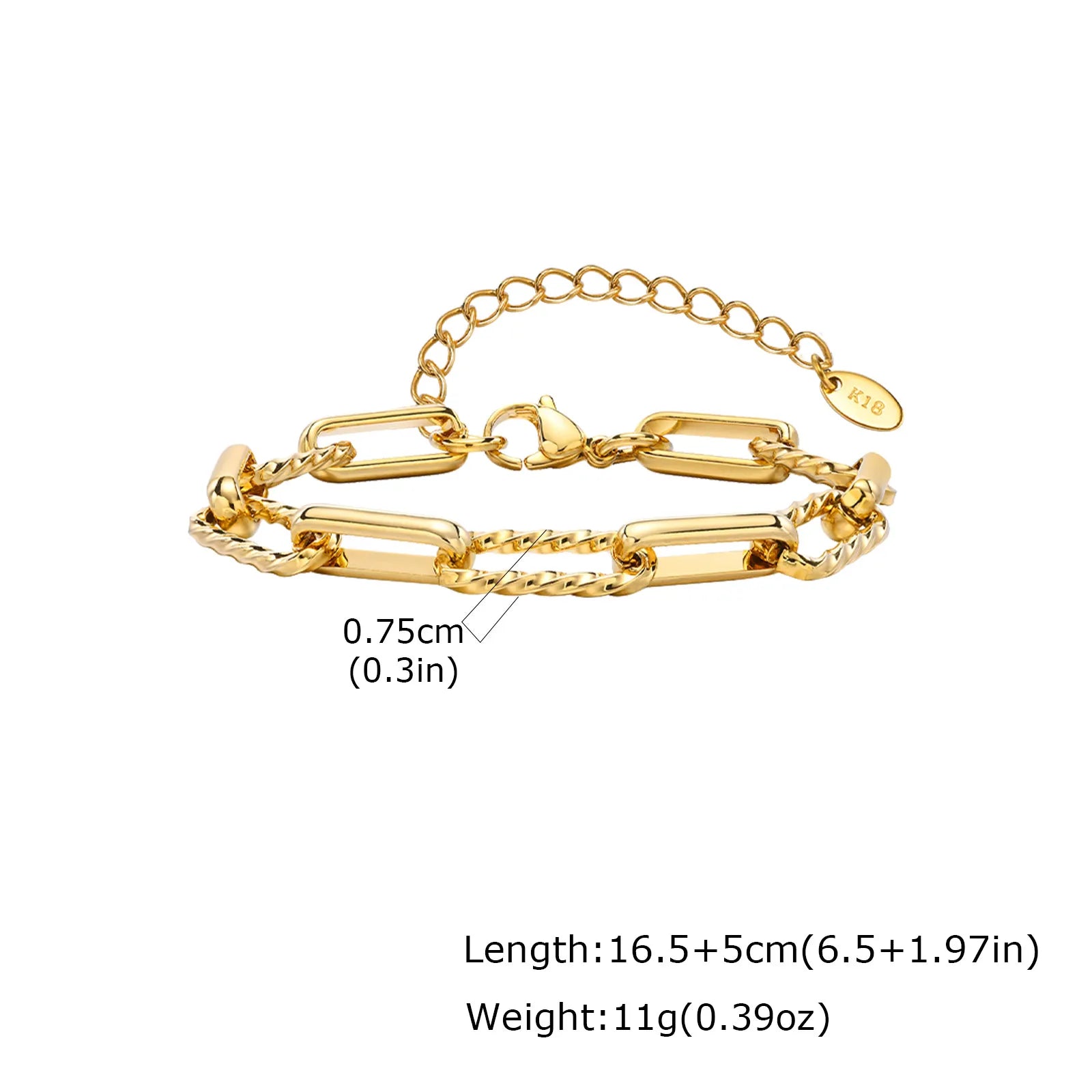 Lumelle Paperclip Schakelarmband maattabel