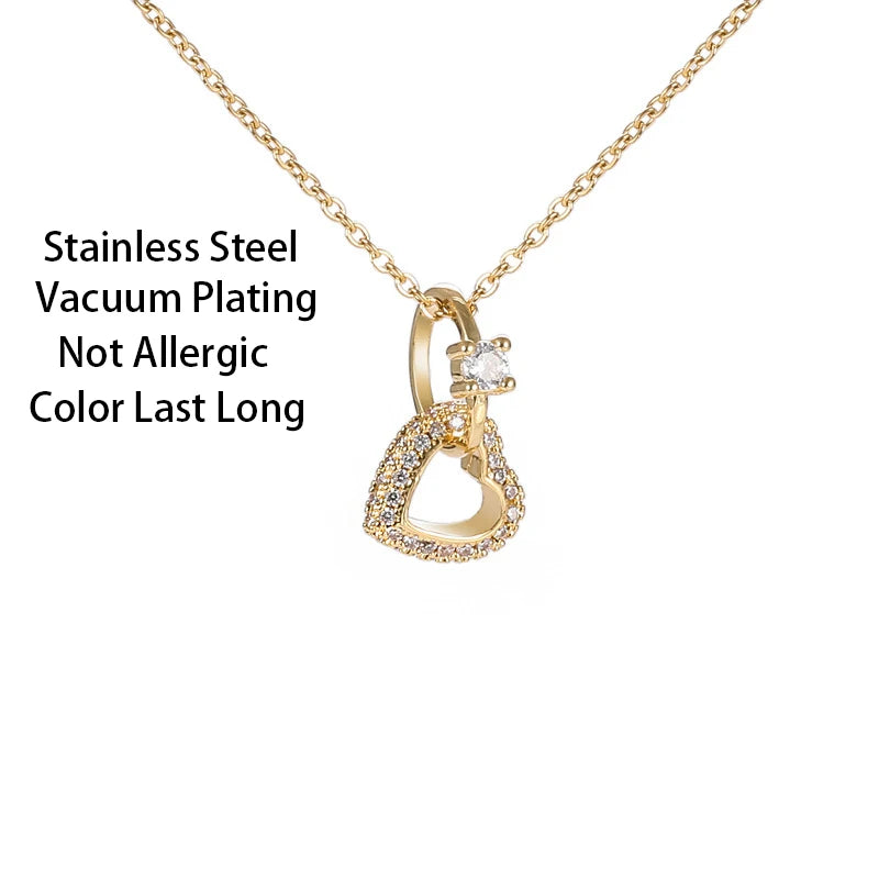 Korean Fashion Heart Ring Cross Stainless Steel Necklace for Women Cute Romantic Ladies Wedding Jewelry Female Clavicle Chain