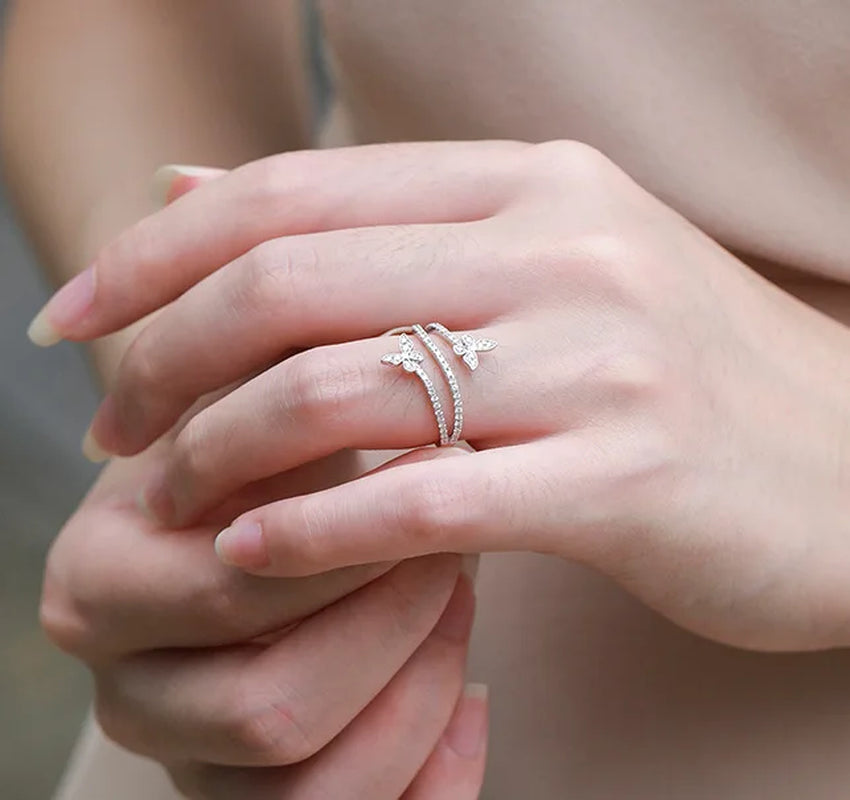 Fashion Double Butterfly Ring for Women 925 Sterling Silver Clear Zircon Diamond Wedding Engagement Ring Gift Jewelry Wholesale