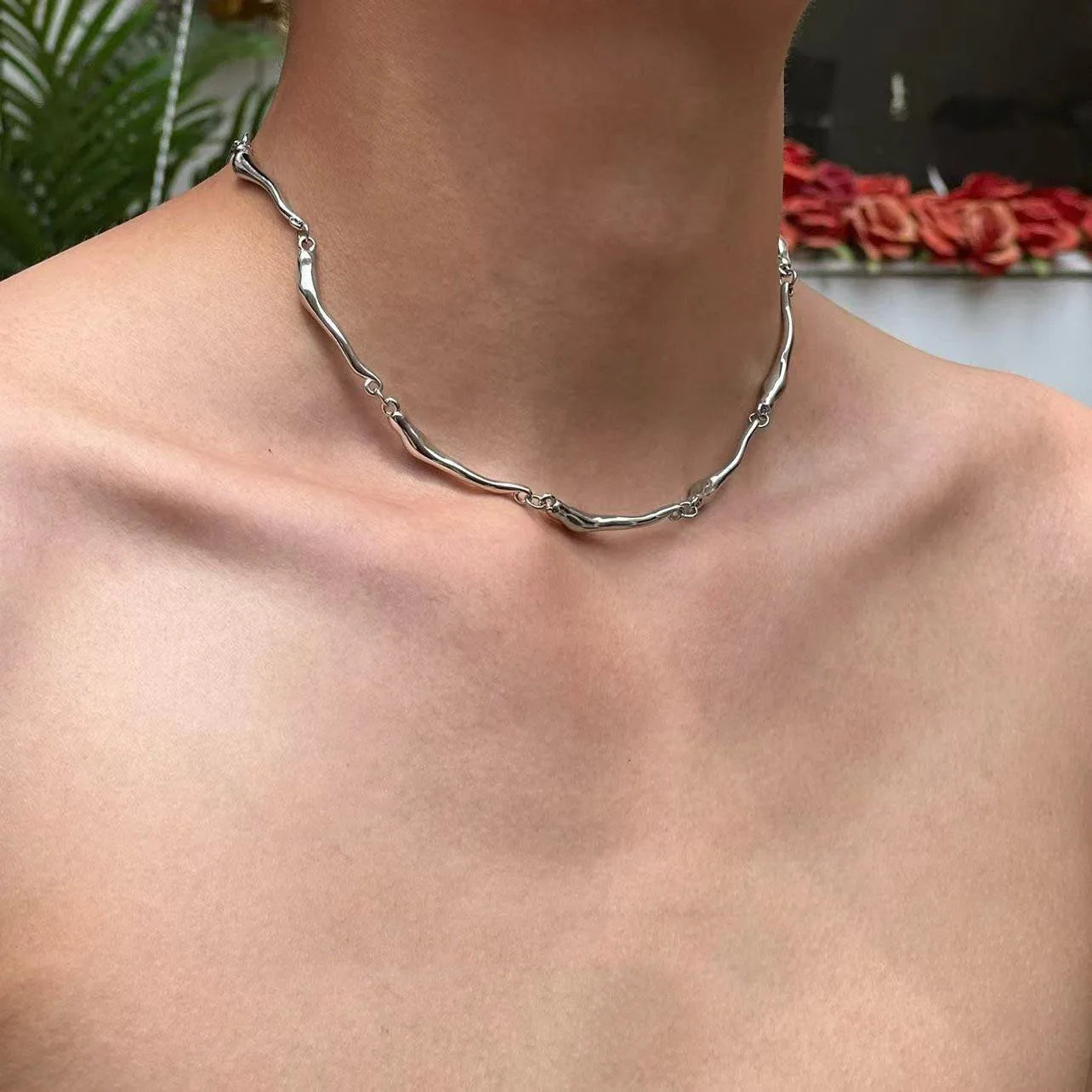 New Irregular Wave Shape Chain Men Necklace Advanced Sense Stainless Steel Figaro Cuban Chain Necklace for Men Women Jewelry ﻿